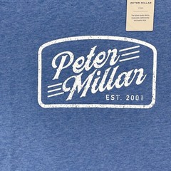 PETER MILLAR Mens MEDIUM Crown Lite Tee Logo Nautilus Blue T-Shirt Pima Cotton