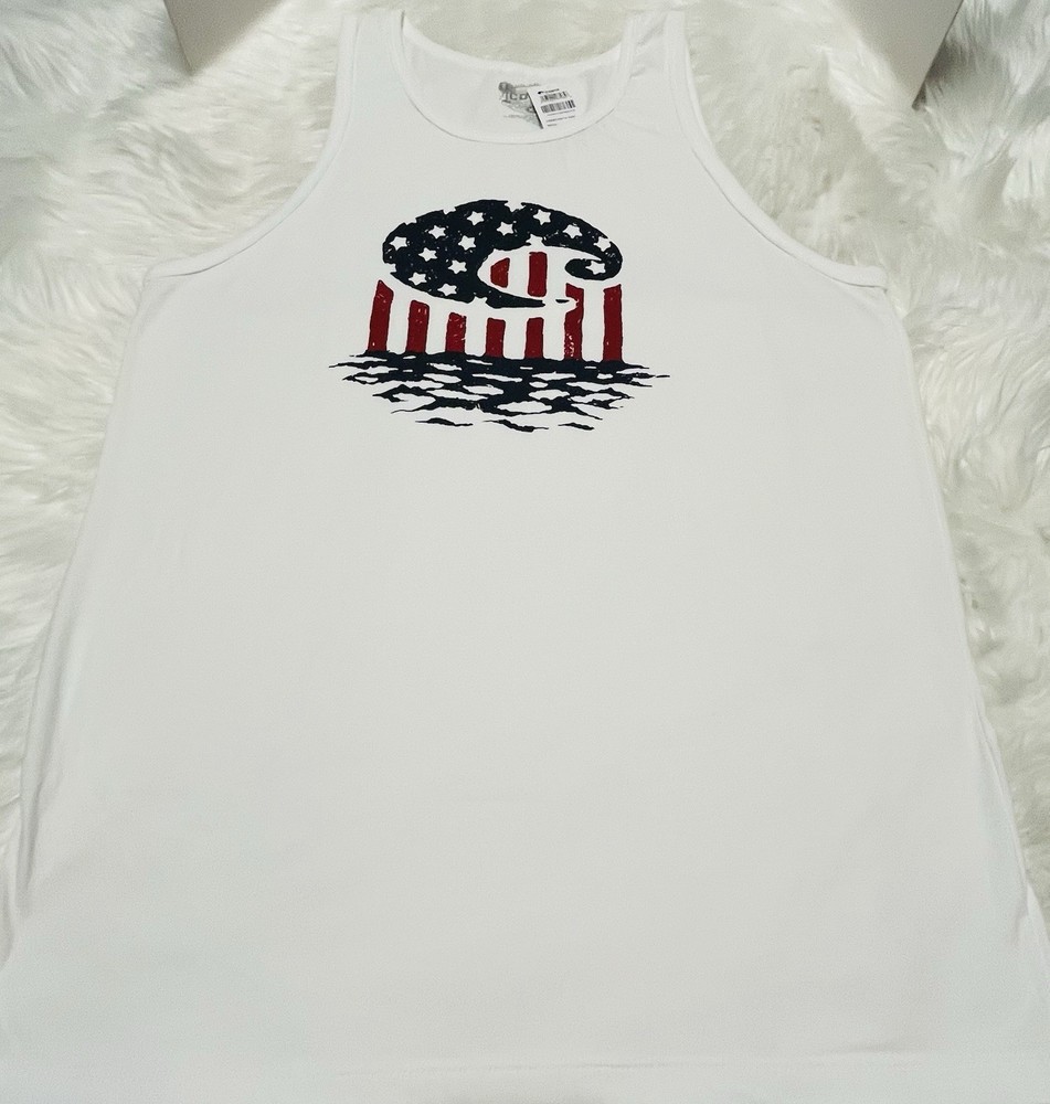 NEW Costa Del Mar Tank Top Men’s Size XL White Red Blue American Flag Logo