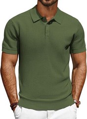 Men’s Short Sleeve Polo Shirt Casual Golf Wear Lightweight Waffle Knit Fabric