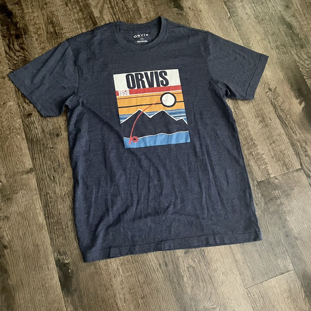 Orvis Classic Fit 1856 Fishing Graphic Mountain T Shirt Blue Men’s Sz Medium