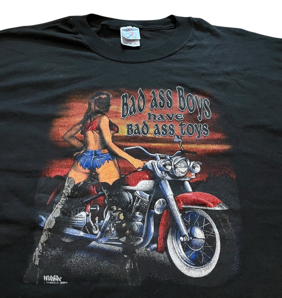 Vintage Bad Ass Boys Have Bad Toys Tshirt Mens XL 90s Girls Bikers Motorcycle