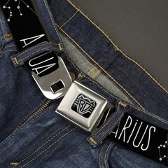Seatbelt Belt – Zodiac AQUARIUS/Constellation Black/White – 1.0″ Wide – 20-36…
