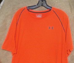 Under Armour Heat Gear Men 2XL Bright Orange Short Sleeve T-Shirt Logo Tee