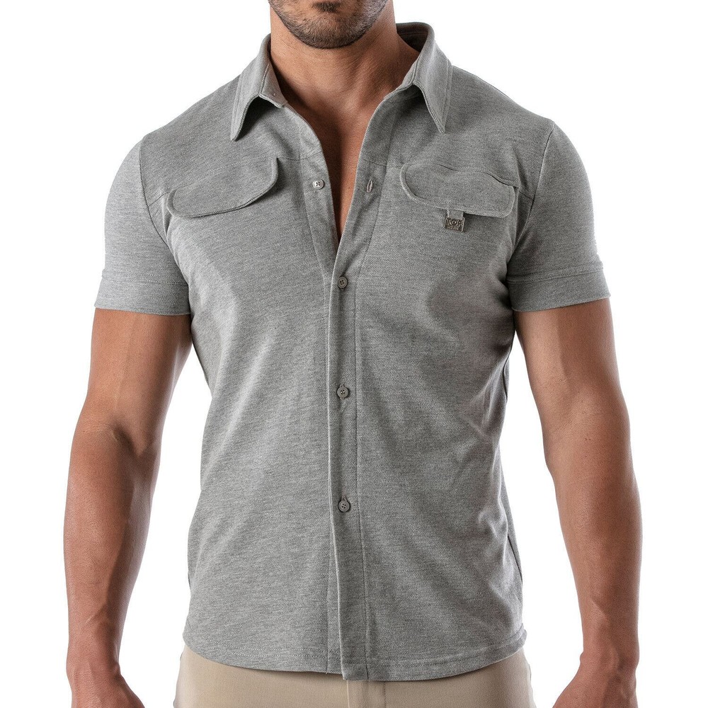 TOF PARIS T-Shirts Short-Sleeved Cotton Pique Shirt Heather Grey 32