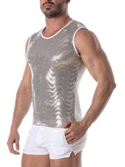 TOF Paris Glitter Tank Top, Designer, Disco, Gold Silver, Sleeveless, Reflective