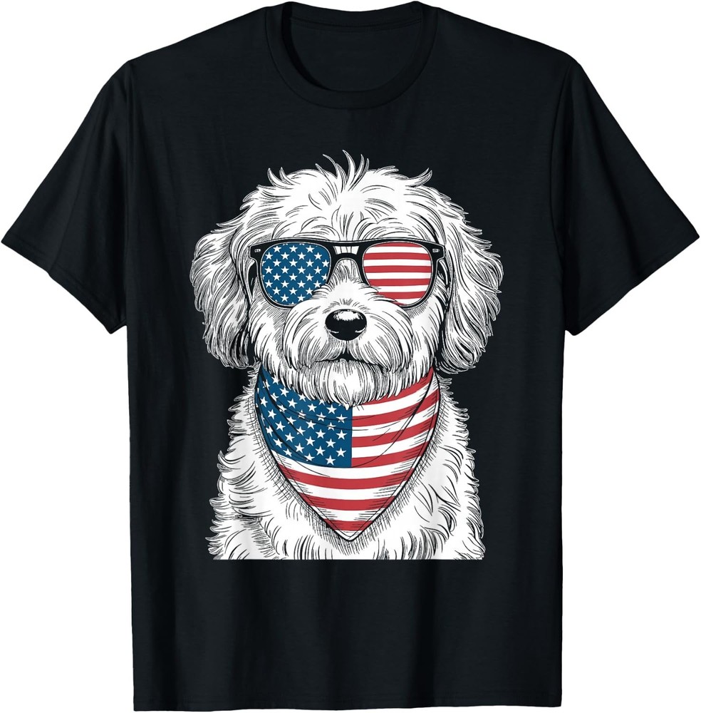 Maltipoo Dog USA Flag Sunglasses Patriotic 4th of July Unisex Gift T-Shirt