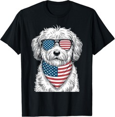 Maltipoo Dog USA Flag Sunglasses Patriotic 4th of July Unisex Gift T-Shirt