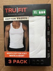 TRUFIT 3 PACK MEN’S XL COTTON KNIT WHITE A-SHIRT COOL DRY STRETCH COMFORT TAGFRE