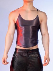 Sexy Men Oil Glossy Shiny Smooth Strap Sheer See Through Tops High Elastic Tank