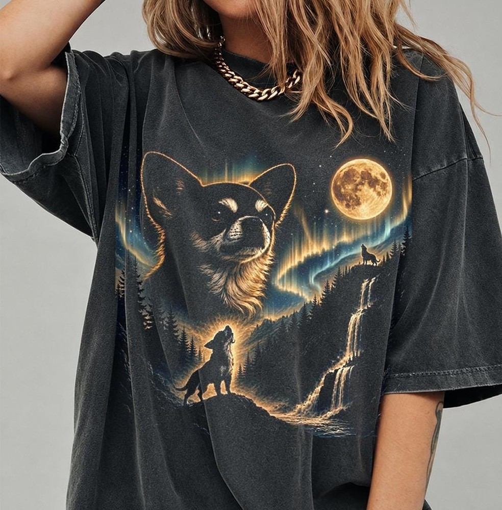 Chihuahua Howling at Moon T-Shirt, Vintage Dog Graphic Tee