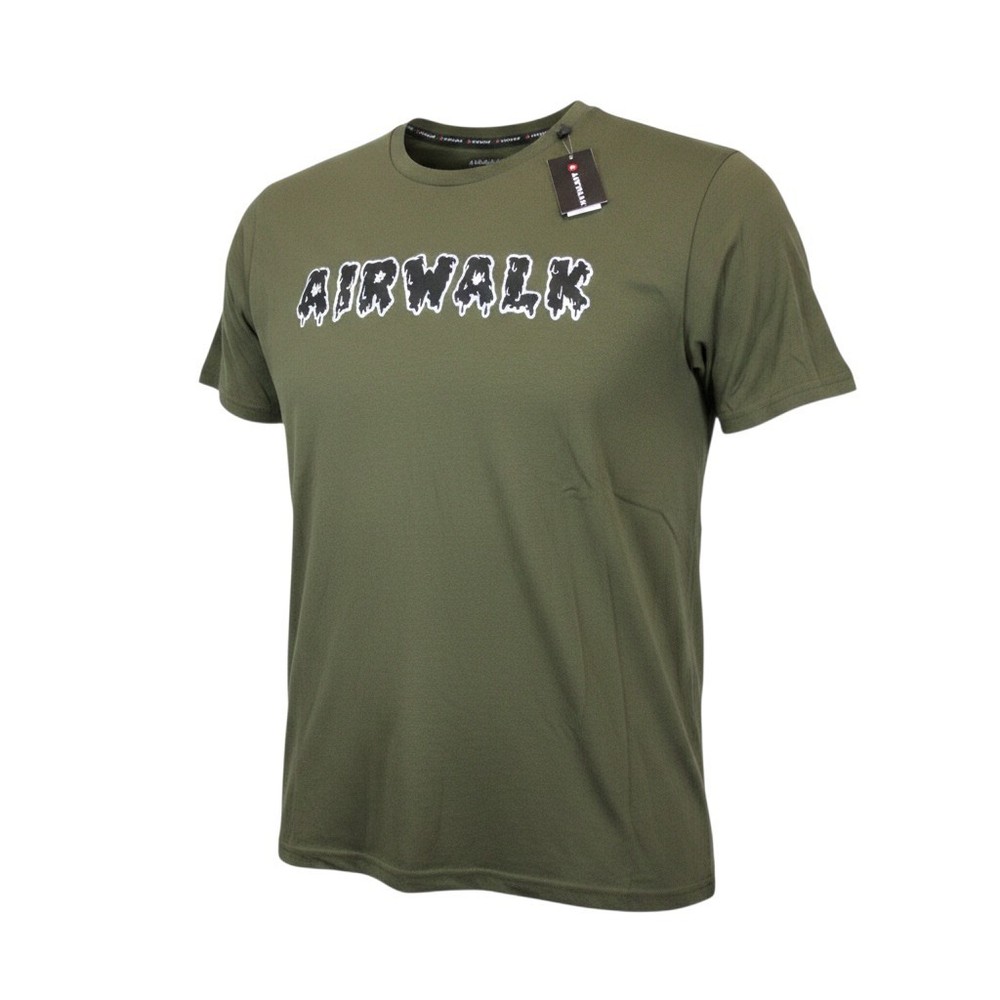 Airwalk T-Shirt 3XL Short Sleeve Army Green Spellout Logo Skateboard Skate