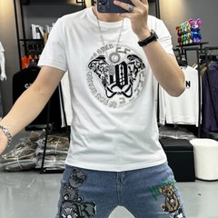 New Fashion Hot Diamond Trend Rhinestones Summer Short Sleeve Luxury Men T-Shirt