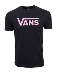 VANS MENS LOGO BLACK PINK PREMIUM T SHIRT NEW