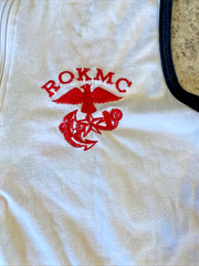 Rare Vintage Embroidered ROK Korean Marine Corps Recon Zipper Front Shirt -White
