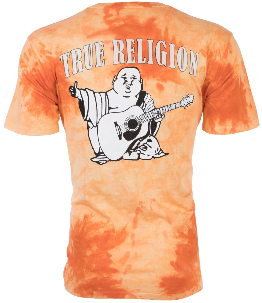 $79 TRUE RELIGION Orange BUDDHA TIE DYE Short Sleeve Designer Graphic T-shirt
