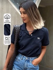 Polo Short Fitted Women Summer Business Casual Preppy Navy Blue T-Shirt Tops