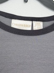 Christie & Jill Women’s Knit Crew Neck T-Shirt Gray Black Contrast Collar Size L