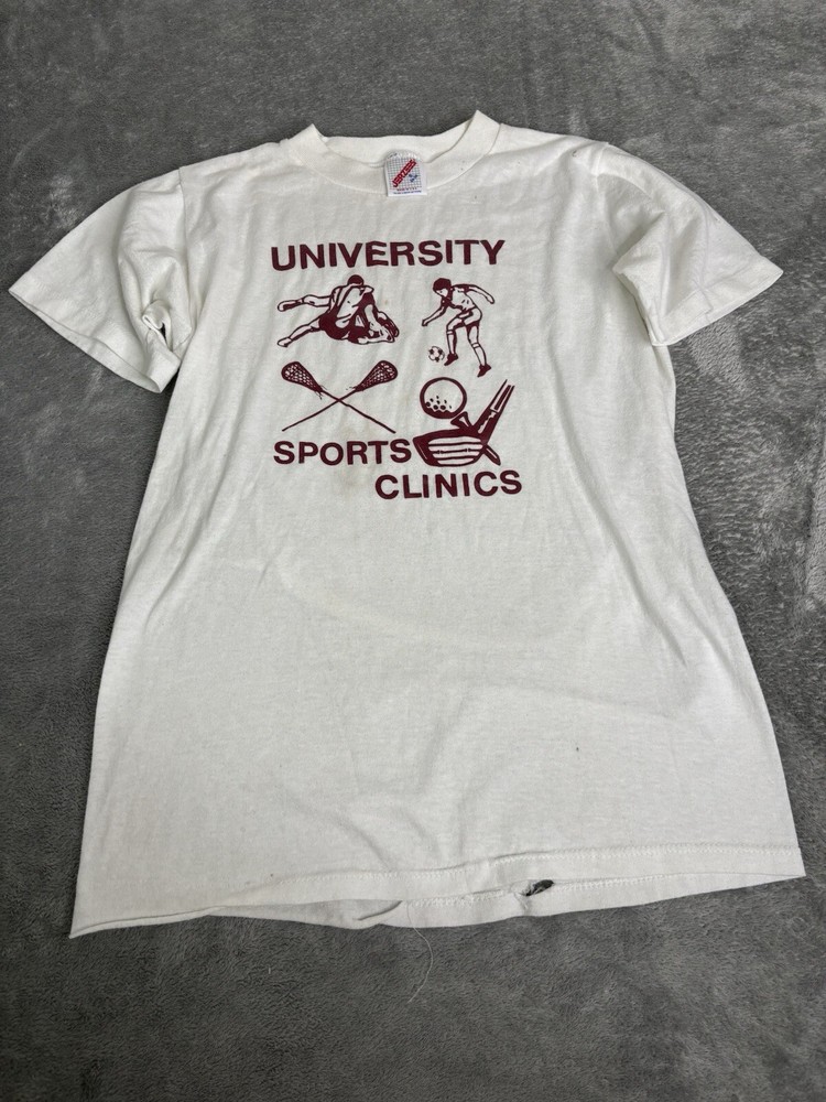 Vintage 80s University Sports Short Sleeve T Shirt Men’s Size Small White
