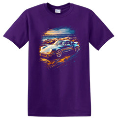 Porsche Pop Art Print Old Car Coastal Sunset T Shirt Retro Sports Car Tee