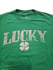 Irish themed Tee Shirt Green with Shamrock “Lucky” Size S (34/36)