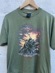 Vtg 1987 3D Emblem Harley Davidson The Strong Survive WW II olive tee