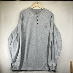 Y2K Carhartt T Shirt XL Heather Gray Henley Neck LS Heavy Cotton Blend 2016 EUC