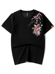 Niepce Men’s Dancing Fish Embroidery Tee Japanese Streetwear T-Shirt