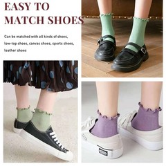 10 Pair Women Ruffle Socks Aesthetic Frilly Ankle Socks Cuff Stocking Knit La…