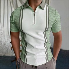 Men’s New Printed Color Matching Loose Casual Short Sleeve Zipper T-Shirt Tops