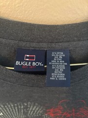 Vintage Bugle Boy Graphic Print T Shirt Skulls Stripe Sleeve Men’s Size XL