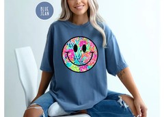 Smiley Face Comfort Tee Shirt Summer Soft Cotton Casual Top