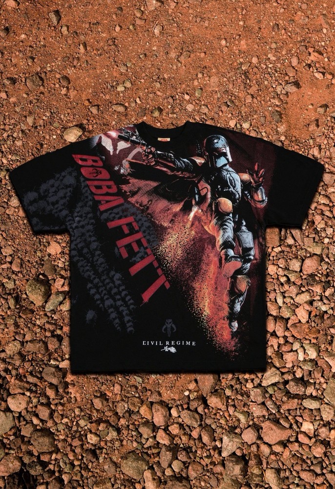 Civil Regime Boba Fett Graphic Print Black Cotton Crew Neck T-Shirt Size M