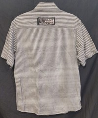 Seven Souls Striped White & Black Button Up Shirt Size Large With Patches