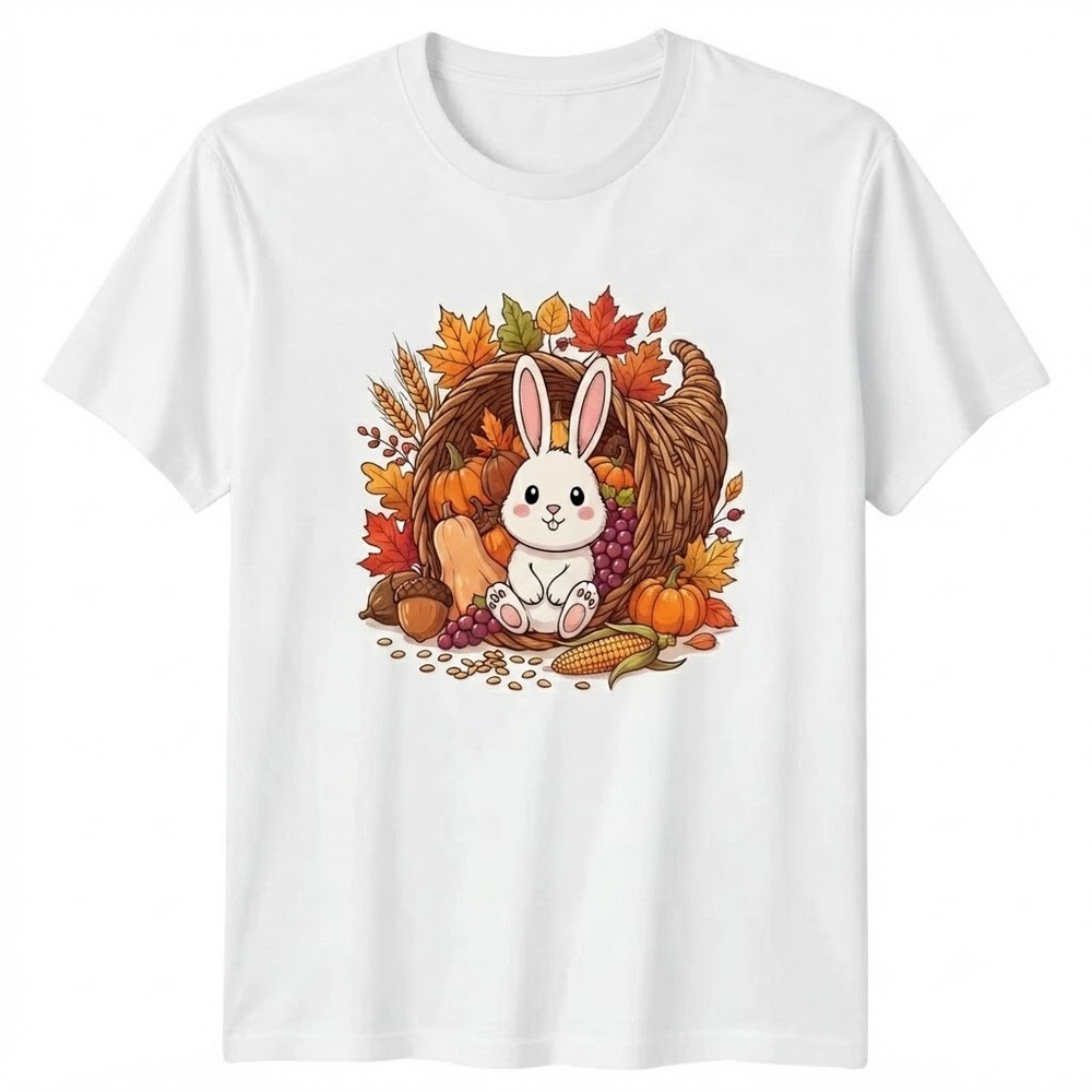 Cute Bunny Cornucopia Autumn Harvest Thanksgiving T-shirt For Men Women