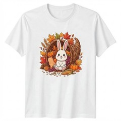 Cute Bunny Cornucopia Autumn Harvest Thanksgiving T-shirt For Men Women