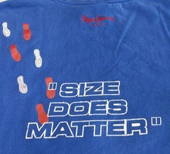 Vintage PEPE JEANS LONDON 2 Sided T-SHIRT “Size Does Matter” Blue Adult Size 3XL