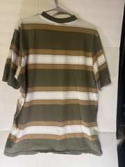 Adidas Striped T-Shirt Men’s Large Green Tan White Short Sleeve Crew Neck