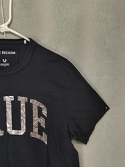 True Religion Shirt Mens Small Black Metallic Graphic Tee Crewneck Short Sleeve