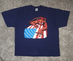 Marvel Spiderman T-Shirt Mens 2XL Navy Blue USA Flag Graphic Superhero Y2K
