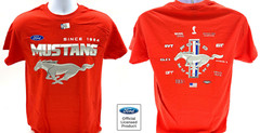 Ford Mustang T-Shirt – Red w/ Running Pony Since 1964 & Multiple Logos On Back