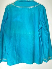 Hand-painted 70s Cotton Long Sleeve Hippy Shirt Deva Industries V-neck 44″ Chest