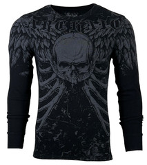 Xtreme Couture by Affliction Men’s Thermal Shirt COLLISON Skull Biker Black