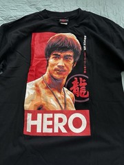 Bruce Lee Hero Short Sleeve Men’s T-shirt Large Black Red Print Dragon