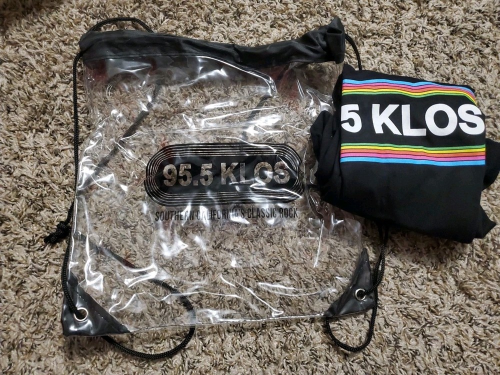 KLOS 95.5 Clear Concertgoer Drawstring Backpack And Medium Black Shirt New