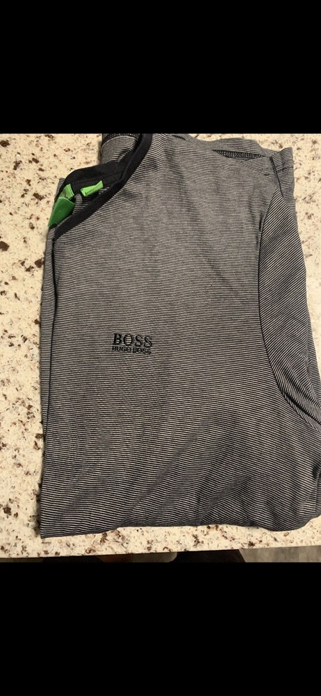 Hugo Boss V-Neck T-Shirt Striped Slim Fit Logo Designer Luxury Cotton Large Mens