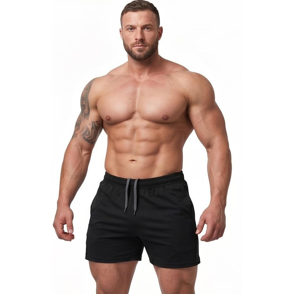 Muscle Alive Mens Workout Shorts Gym with 5″ Inseam Medium, Black(5″ Inseam)