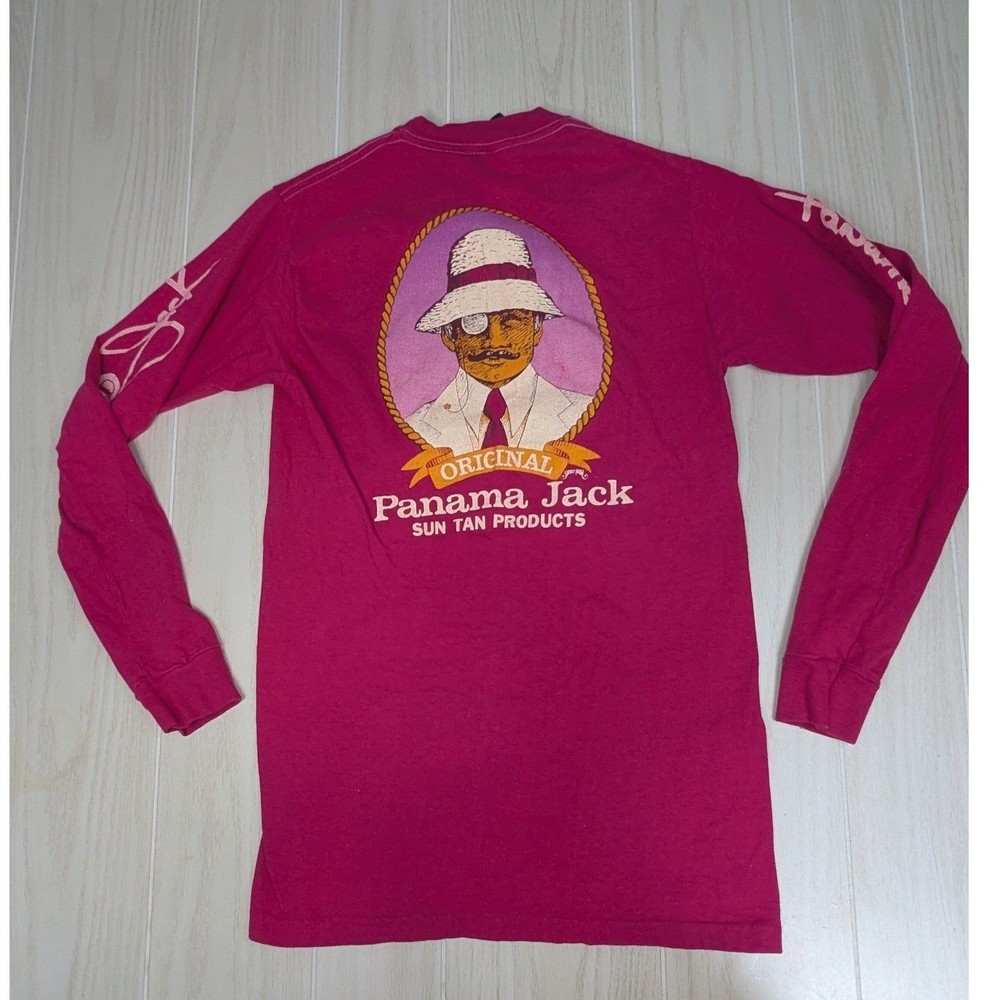 Panama Jack Vintage Long Sleeve T-Shirt M READ SPOTS Pink Sun Tan Products USA