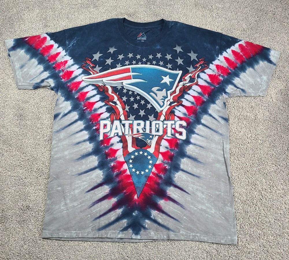 New England Patriots Tie-Dye T-Shirt Men’s Size XL Blue Gray Red All-Over-Print