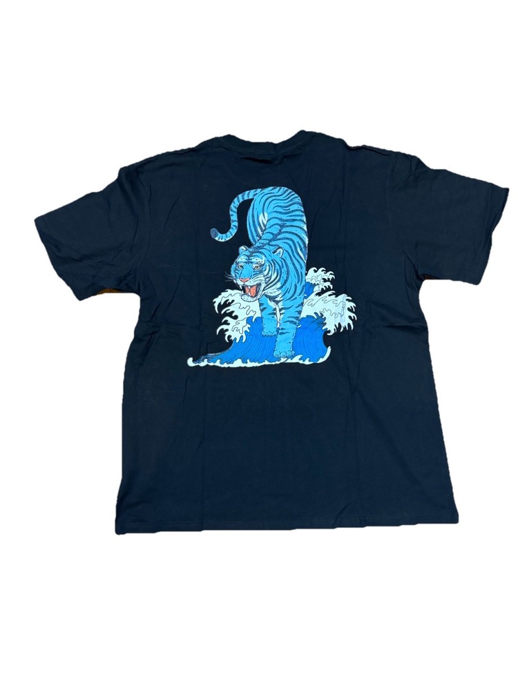 Niepce Men’s Blue Tiger Ocean Graphic Tee Japanese Streetwear T-Shirt Black Blue