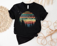 Retro Forest Sunset T-Shirt Nature Lover Gift